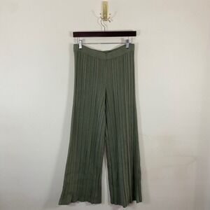 Aerie Ribbed Wide Leg Lounge Pants Green Women's Medium Cozy Loungewear Boho